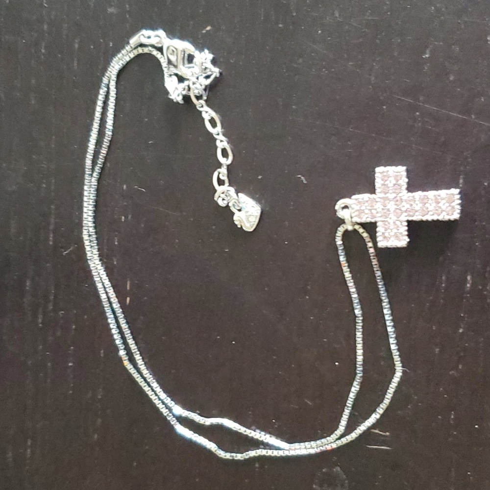 Pink Cross Swarovski silver necklace